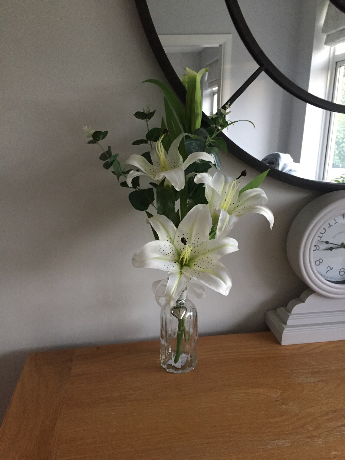 Artificial silk Lily Flower Arrangement with Glass Vintage Etsy