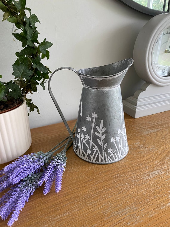 Vintage Rustic Metal Jug Flower Vase Pitcher Shabby Chic Planter