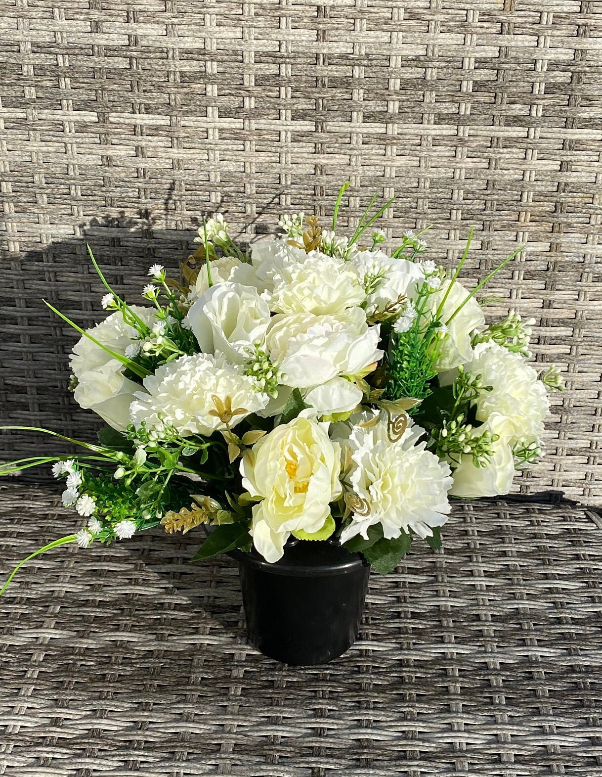 Artificial Faux Silk Flower Graveside Arrangement Cream Peony Etsy UK
