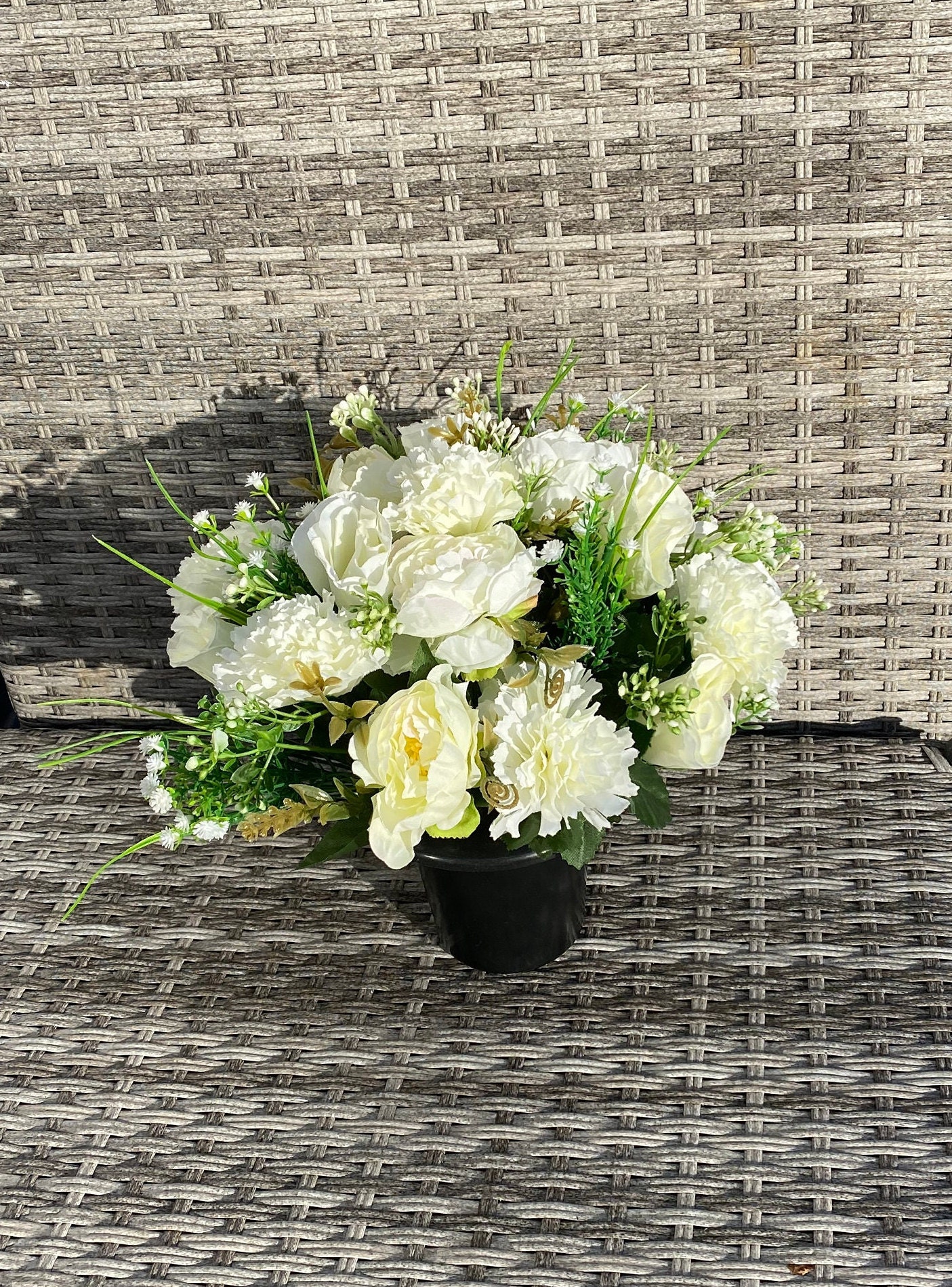 Artificial Faux Silk Flower Graveside Arrangement Cream Peony Etsy UK