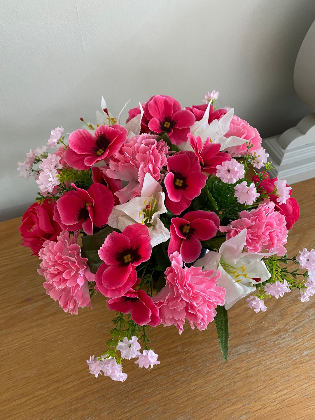 Pink Silk Flower Graveside Memorial Flower Arrangement Lilies Etsy