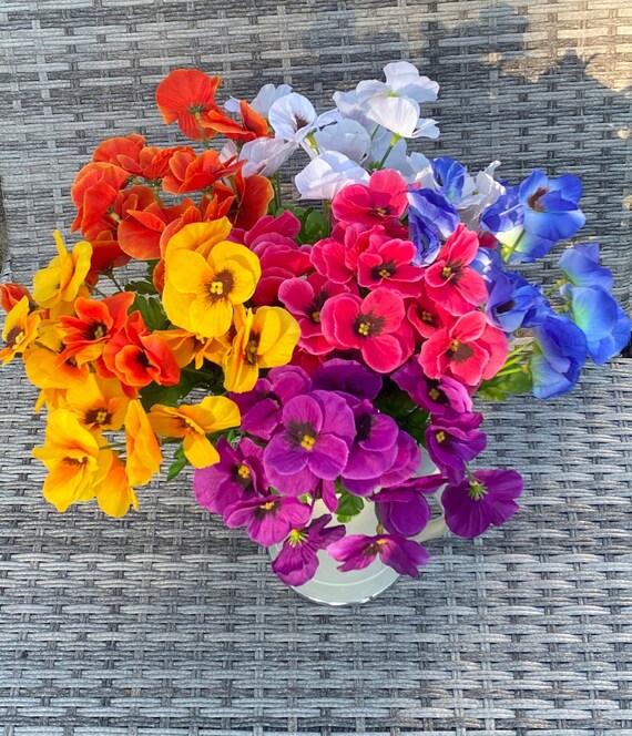 Artificial Flower Bushes 6 Pansy Bunches 36 Stems Home Garden Decor Grave Memorial Flowers Crafts Wedding Everlasting Flowers 35cm Long Etsy UK