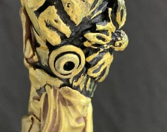 Handcrafted Polymer Clay Wand with Large Rose Quartz Crystal Point.