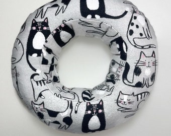 Piercing Pillow: Ear Pillow, Donut Pillow, Ear Piercing Pillow, CNH, Cats on Grey