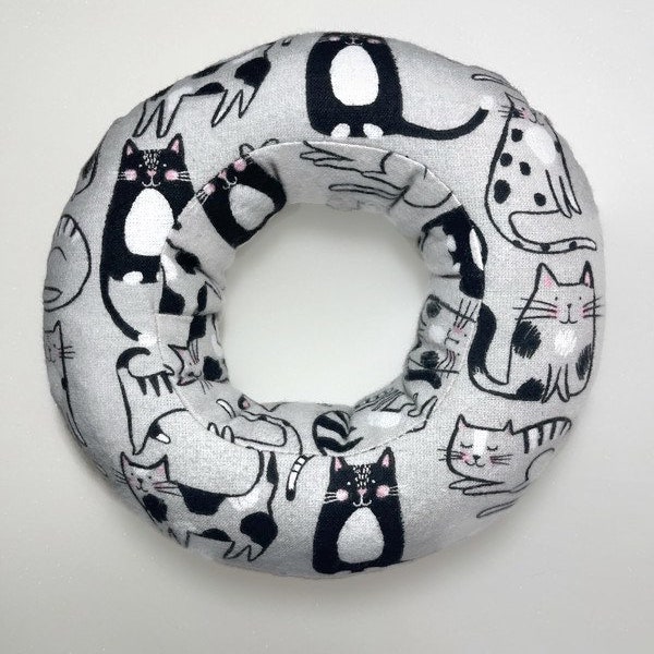 Piercing Pillow: Ear Pillow, Donut Pillow, Ear Piercing Pillow, CNH, Cats on Grey