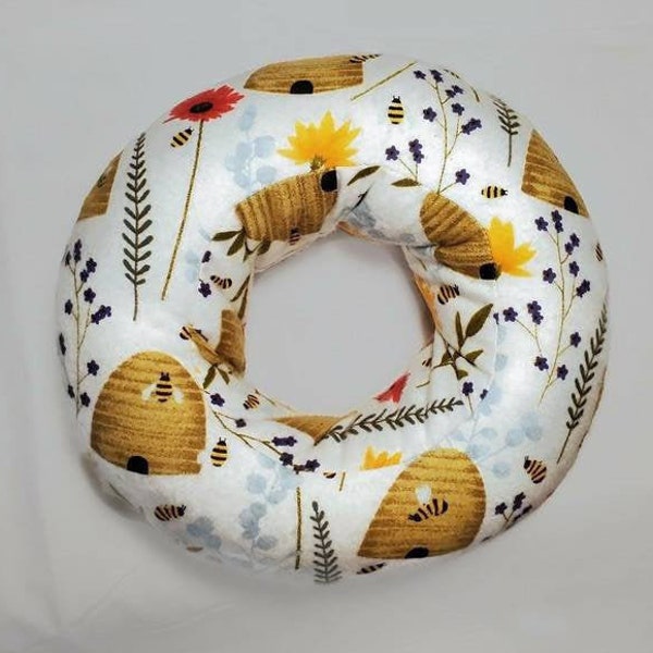 Piercing Pillow: Ear Pillow, Donut Pillow, Ear Piercing Pillow, CNH, Beehive & Wildflowers