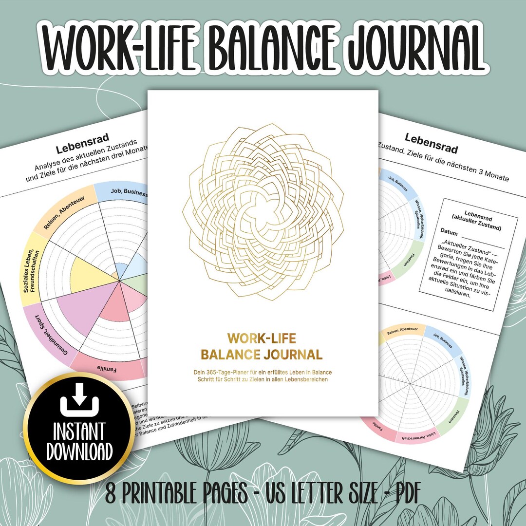 Work-life-balance Journal for Download, Worksheets, Weekly Planner for ...