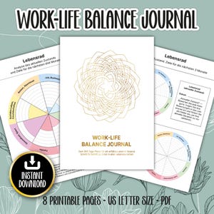 Work-Life-Balance Journal for download, worksheets, weekly planner for work-life balance, stress management tool, personal development