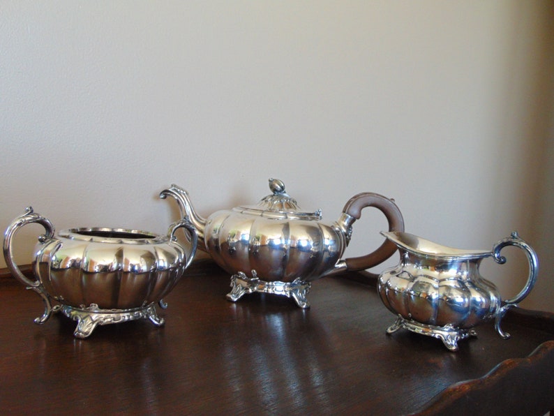 Vintage Rogers 3pc Silverplate Tea Set Pattern 7377 Melon Etsy