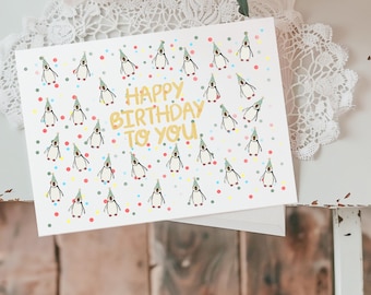 Party Penguins Birthday Card - Animal Friend Card