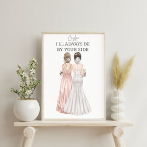 PRINT FROM HOME Personalized Bride and Maid of Honor Art, Best Friend Wedding Day, Marriage Portrait Gift, Best Friend Wedding Illustration