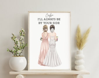 PRINT FROM HOME Personalized Bride and Maid of Honor Art, Best Friend Wedding Day, Marriage Portrait Gift, Best Friend Wedding Illustration