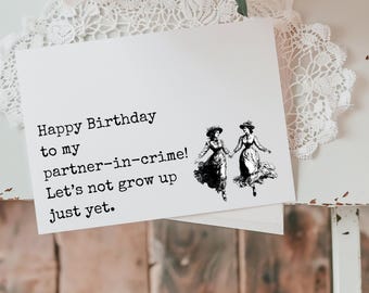 Funny Partner In Crime Birthday Card, Friend Gift