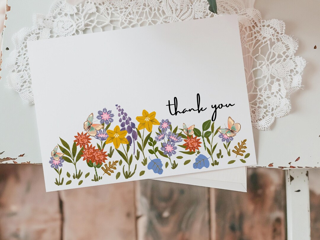Wildflower Thank You Cards: Floral Stationery Set of 12 - Etsy