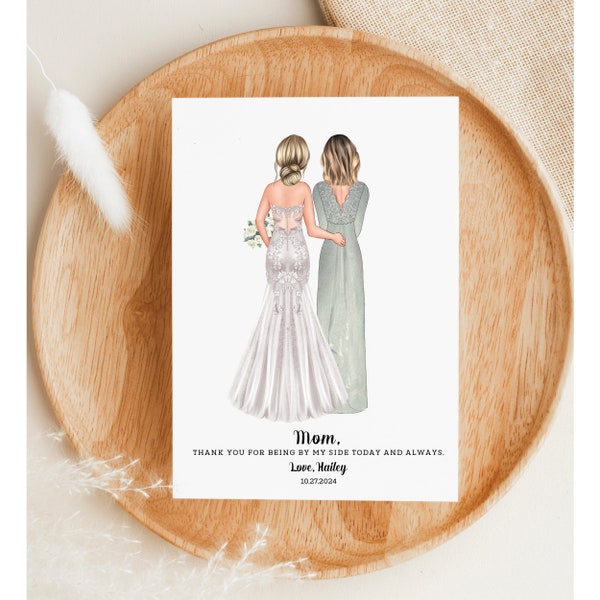 PRINTABLE Personalized Bride and Mother Portrait Card | Mother of Bride Custom Wedding Art | Custom Mom and Daughter Digital Art | DIGITAL