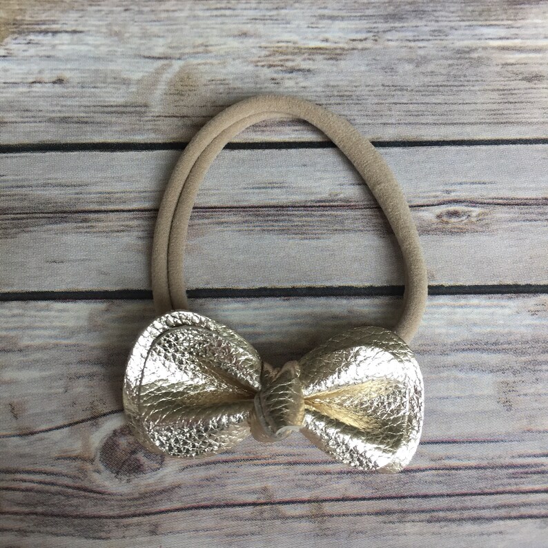 Matching Headband Genuine Leather Bow Headband Newborn Headband Bow Headband Leather Headband Toddler Headband Gold Baby Headband