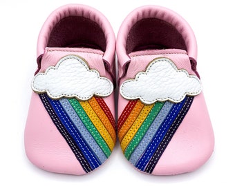Pink Baby Shoes, Soft Sole Baby Shoes, Rainbow Moccasins, Pink Baby Slippers, Baby Shower Gifts, Birthday Shoes for Baby, Toddler Moccasins