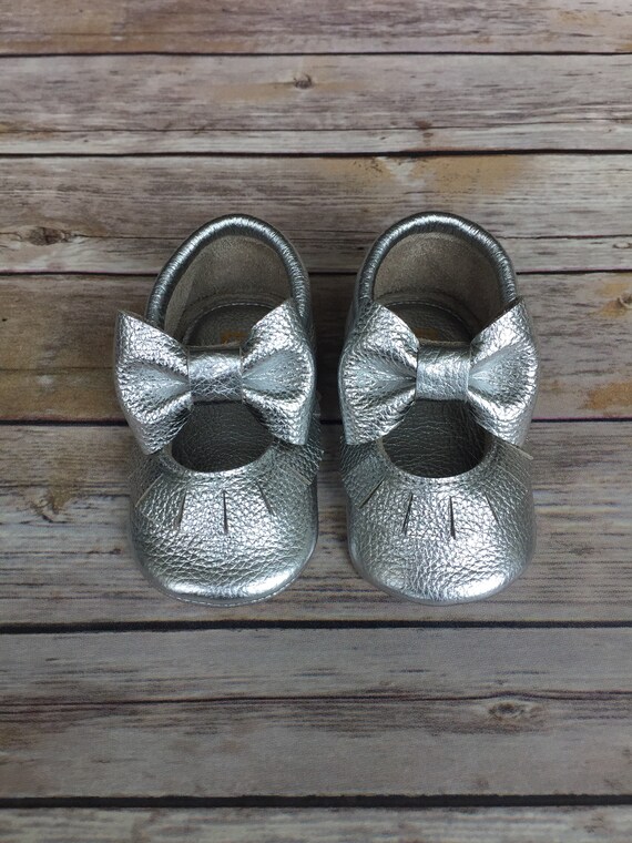 silver baby moccasins