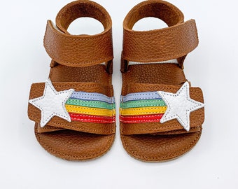Baby Summer Sandals, Baby Girl Sandals, Rainbow Moccasins, Leather Infant Sandals, Brown Moccasins, Adjustable Straps, Sandal Moccasins