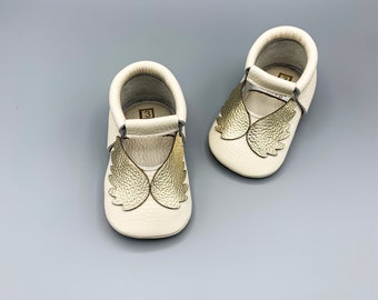 Off-white Mary Janes, Angel Wings Mary Jane Shoes, Soft Sole Mary Janes, Special Occasion Shoes for Baby, Baptism Shoes,Angel Baby Shoes