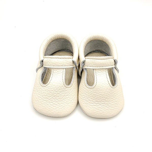 T-Strap Baby Shoes, Baby T-bar Shoes, Toddler Mary Janes, Toddler Mary Jane T strap shoes, T-Strap Moccasins, Off-White Baby Shoes