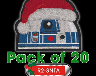 Pack of 20 FESTIVE Star Wars Christmas themed R2-SNTA embroidered patch designed with chenille Santa hat & brim