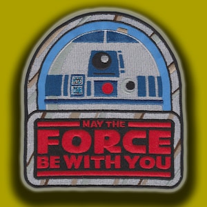 On SALE!! STAR WARS Kenner Inspired R2-D2 &quot;May The Force Be With You&quot; iron-on embroidered Large patch 6 x 5 inch