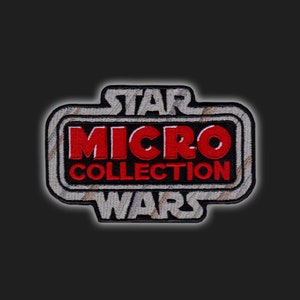 May include: A red and white embroidered patch with the text "STAR WARS MICRO COLLECTION" in a black and white striped border.