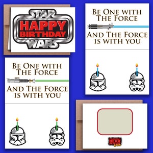 Conjunto de 2 ou 4 cartões "FELIZ ANIVERSÁRIO" com tema de brinquedo vintage Star Wars. Adicione um patch para torná-lo um PRESENTE!