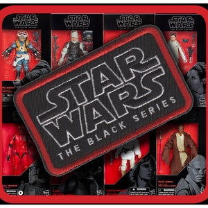 2020 Clearance BLOWOUT!! Hasbro Star Wars "The BLACK SERIES" Red Phase logo design embroidered metallic thread iron-on 4" x 2.5" patch