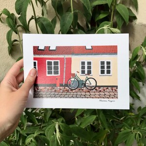 Mapa A5 / Ribe, Dinamarca / postal de una bicicleta contra una fachada del pueblo de Ribe en Dinamarca imagen 5
