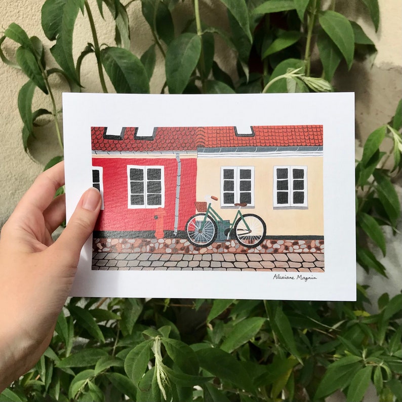 Mapa A5 / Ribe, Dinamarca / postal de una bicicleta contra una fachada del pueblo de Ribe en Dinamarca imagen 5