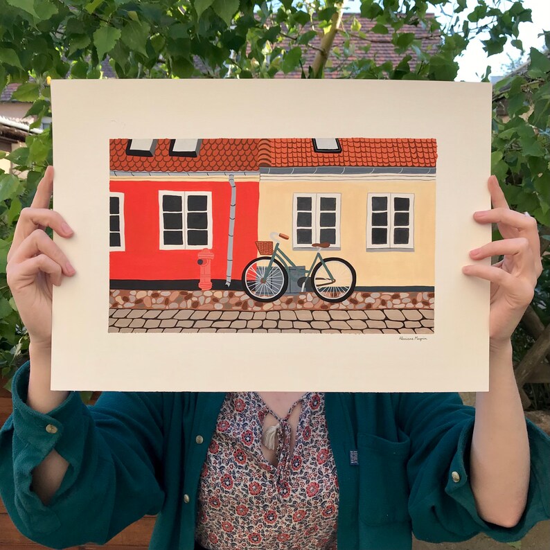 Mapa A5 / Ribe, Dinamarca / postal de una bicicleta contra una fachada del pueblo de Ribe en Dinamarca imagen 9