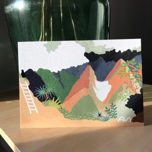 Affiche de montagne : le cirque de Mafate à la Réunion à la gouache / Mafate, la Réunion, gouache painting print