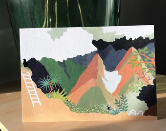 Affiche de montagne : le cirque de Mafate à la Réunion à la gouache / Mafate, la Réunion, gouache painting print