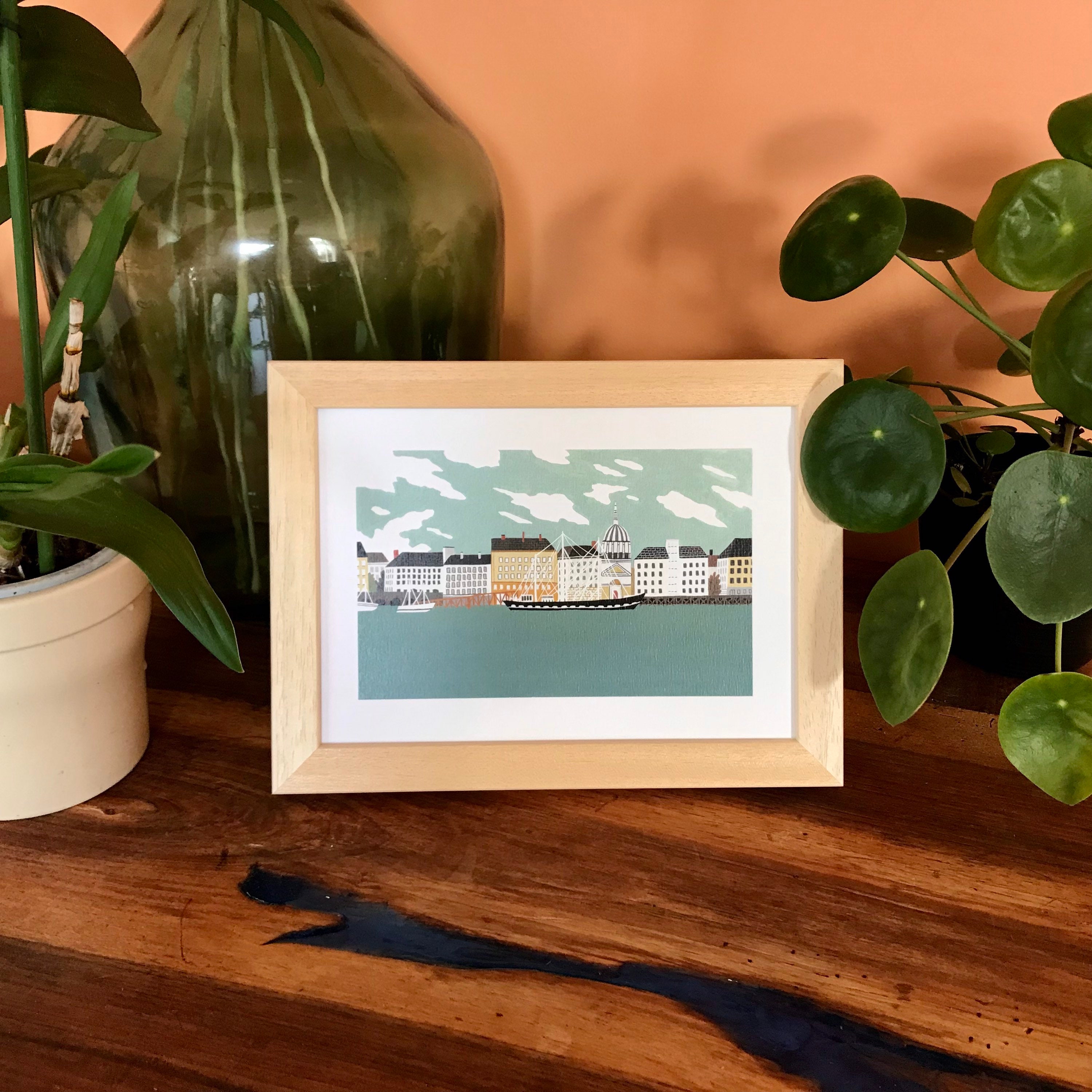 A5 map / Quai de la Fosse, Nantes / gouache postcard of the Quai de la Fosse seen from the island in Nantes