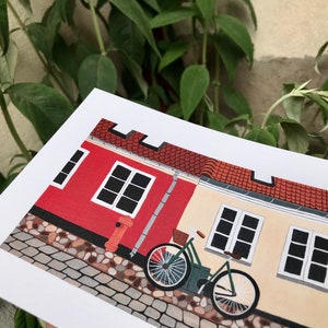 Mapa A5 / Ribe, Dinamarca / postal de una bicicleta contra una fachada del pueblo de Ribe en Dinamarca imagen 6