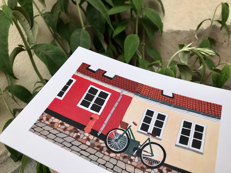 Mapa A5 / Ribe, Dinamarca / postal de una bicicleta contra una fachada del pueblo de Ribe en Dinamarca imagen 6
