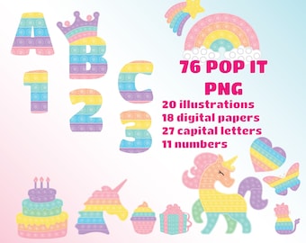 High-Quality Pop it Clipart Pastel, Pop it Bundle, Digital paper, Alphabet, Fidget toy, Just Poppin, 76 files, png, Digital download