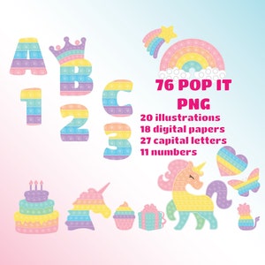 High-Quality Pop it Clipart Pastel, Pop it Bundle, Digital paper, Alphabet, Fidget toy, Just Poppin, 76 files, png, Digital download