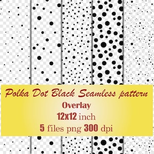 Konfetti Polka Dot Czarny bezszwowy wzór | Nakładka | Przezroczyste tło | Papier cyfrowy | png | Pobieranie cyfrowe