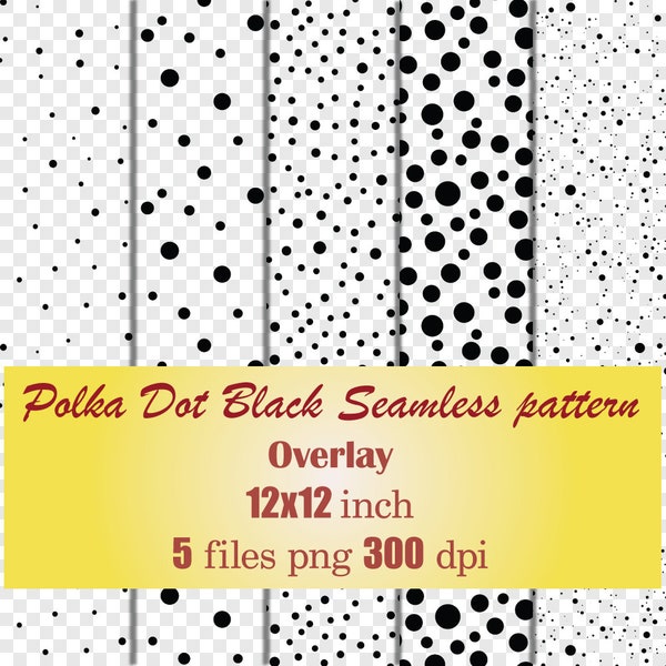 Confetti Polka Dot Black Seamless Pattern | Overlay | Transparent background | Digital paper | png | Digital download