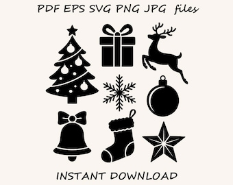 Christmas Icons SVG Cut Files – Holiday Tree, Reindeer, Snowflake (Digital Download)
