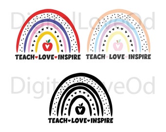Teach Love Inspire SVG PNG Bundle — Boho Rainbow Teacher Clipart for Cricut & Sublimation