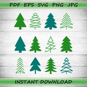 Ensemble de 12 silhouettes d'arbre de Noël | Clipart minimaliste de sapin pour travaux manuels des Fêtes, projets de bricolage, cartes, décorations et plus
