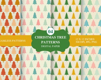 Christmas Tree Seamless Patterns – Digital Paper Set – Winter Holiday Backgrounds, Scrapbook, Print