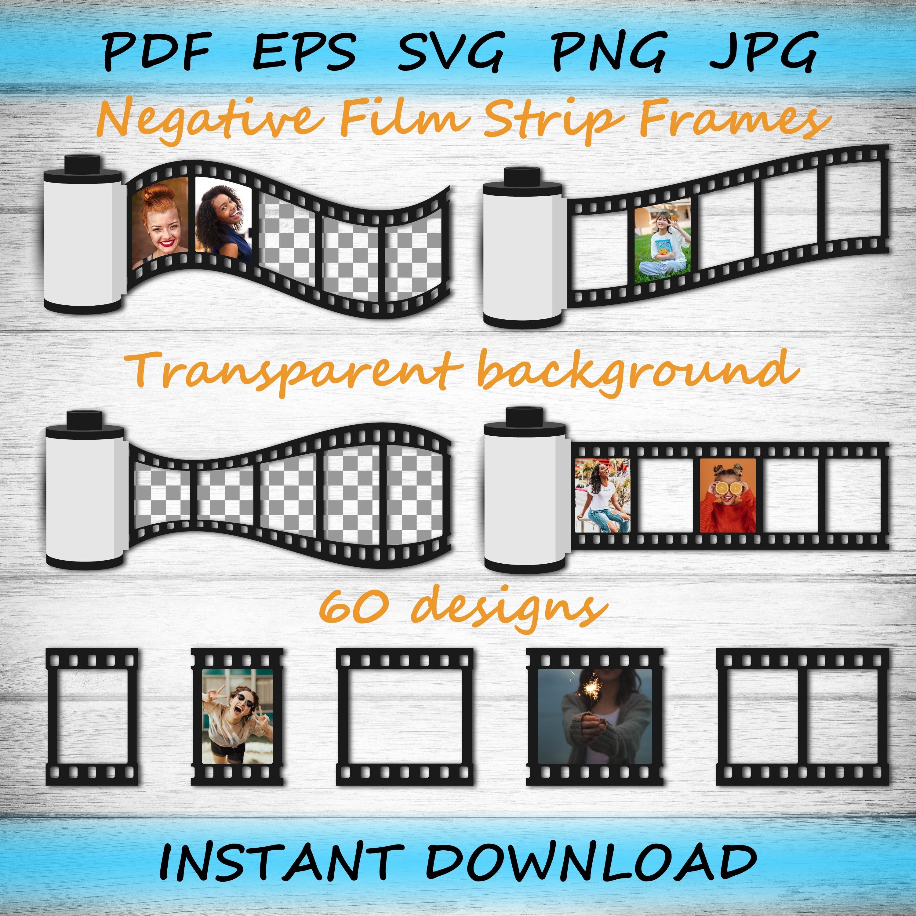 Negative Film Strip Frames Add a Vintage Touch to Your Photos With 60  Unique Digital Frames in 5 Formats, Pdf Eps Svg Png Jpg 