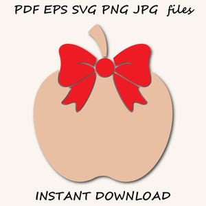 May include: A tan apple shape with a red bow and stem. The image includes the text "PDF EPS SVG PNG JPG files" and "INSTANT DOWNLOAD".