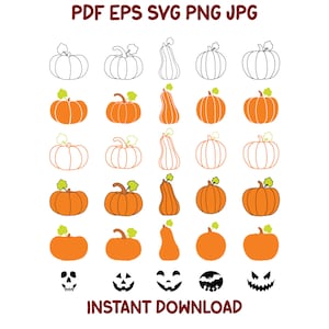 Pumpkin and Scary face | Cutting and print | Clip art | pdf eps svg png jpg | Instant Download