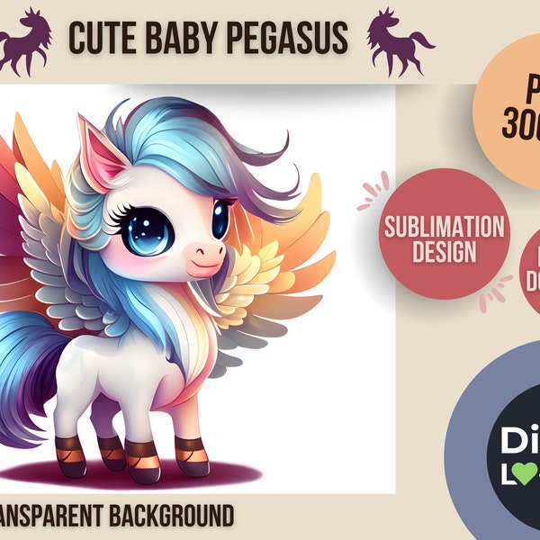 Cute Baby Pegasus Design: Transparent Background, Sublimation PNG, 300ppi, Instant Download